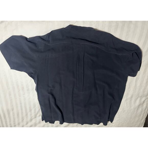 VINTAGE MENS GENELLI Black Monotone SILK SHIRT NEHRU COLLAR 2XL Short Sleeved - Picture 8 of 8